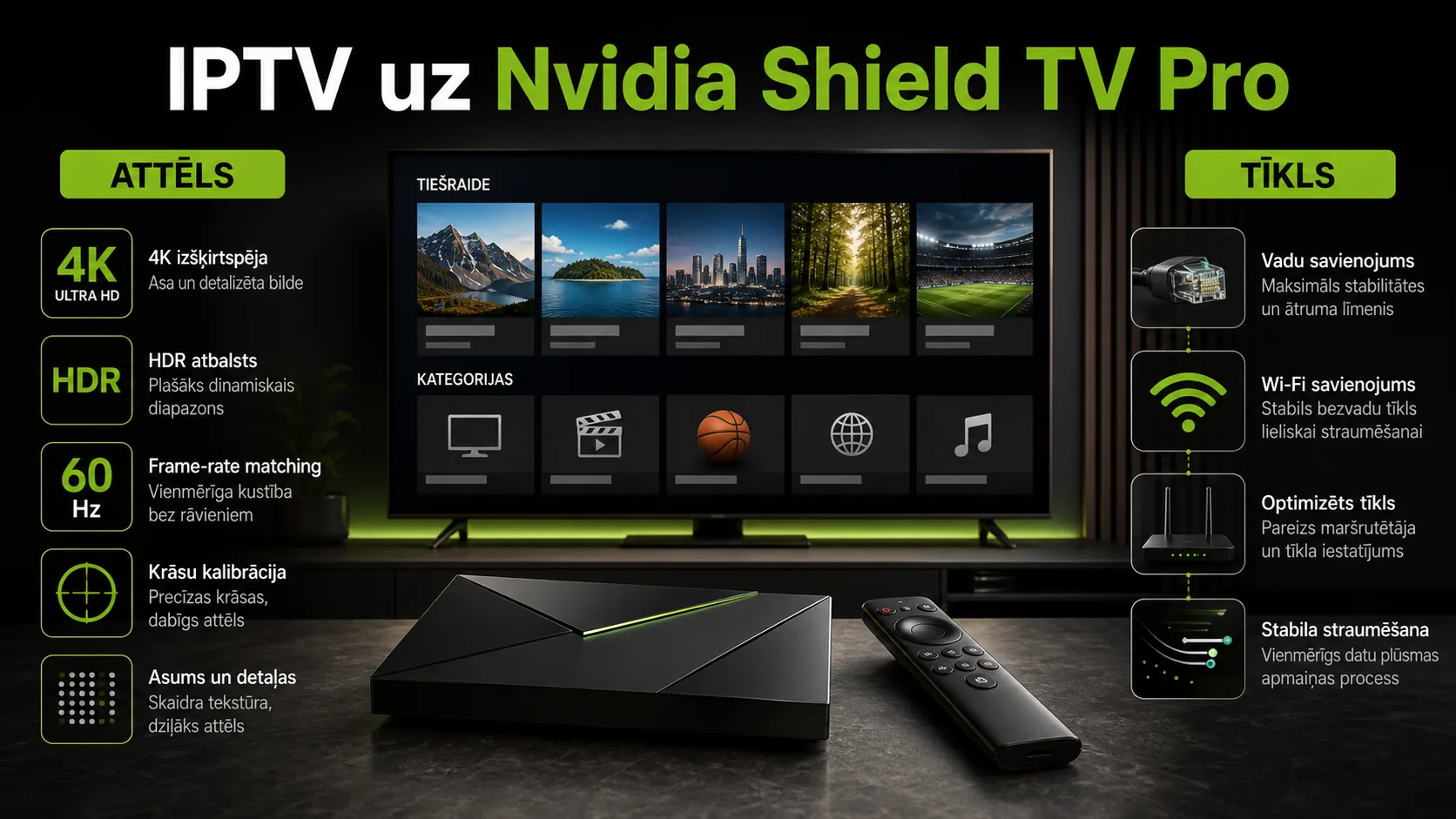 IPTV lietošana Nvidia Shield TV Pro: attēla un tīkla iestatījumi