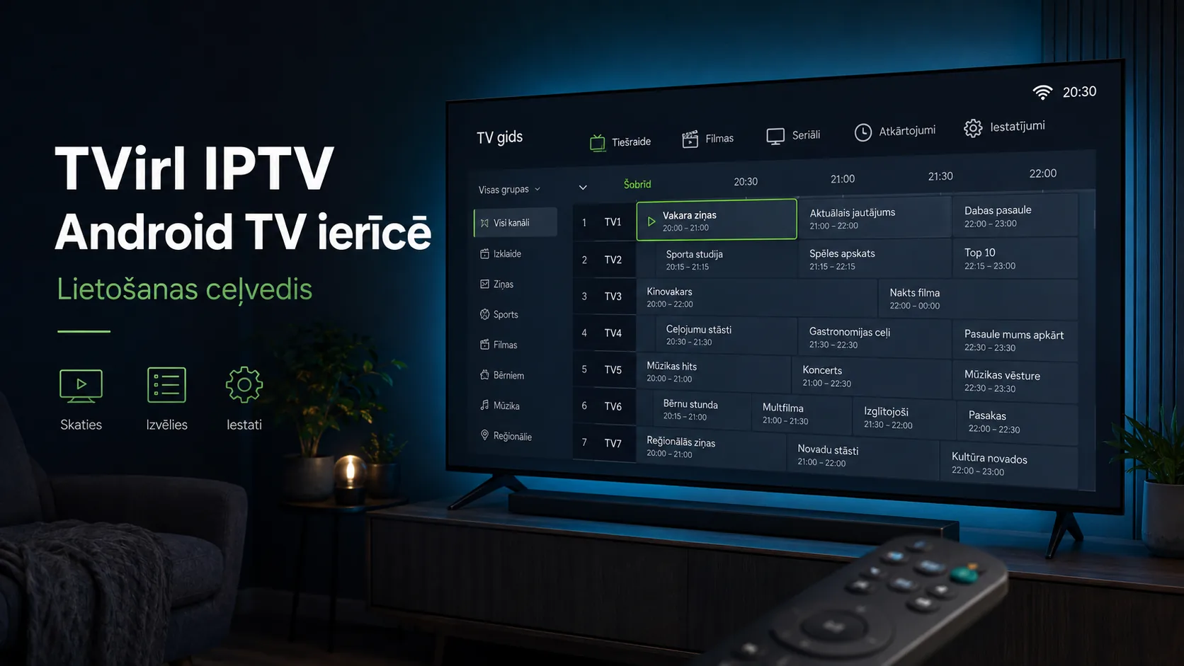 TVirl IPTV Android TV ierīcē: lietošanas ceļvedis